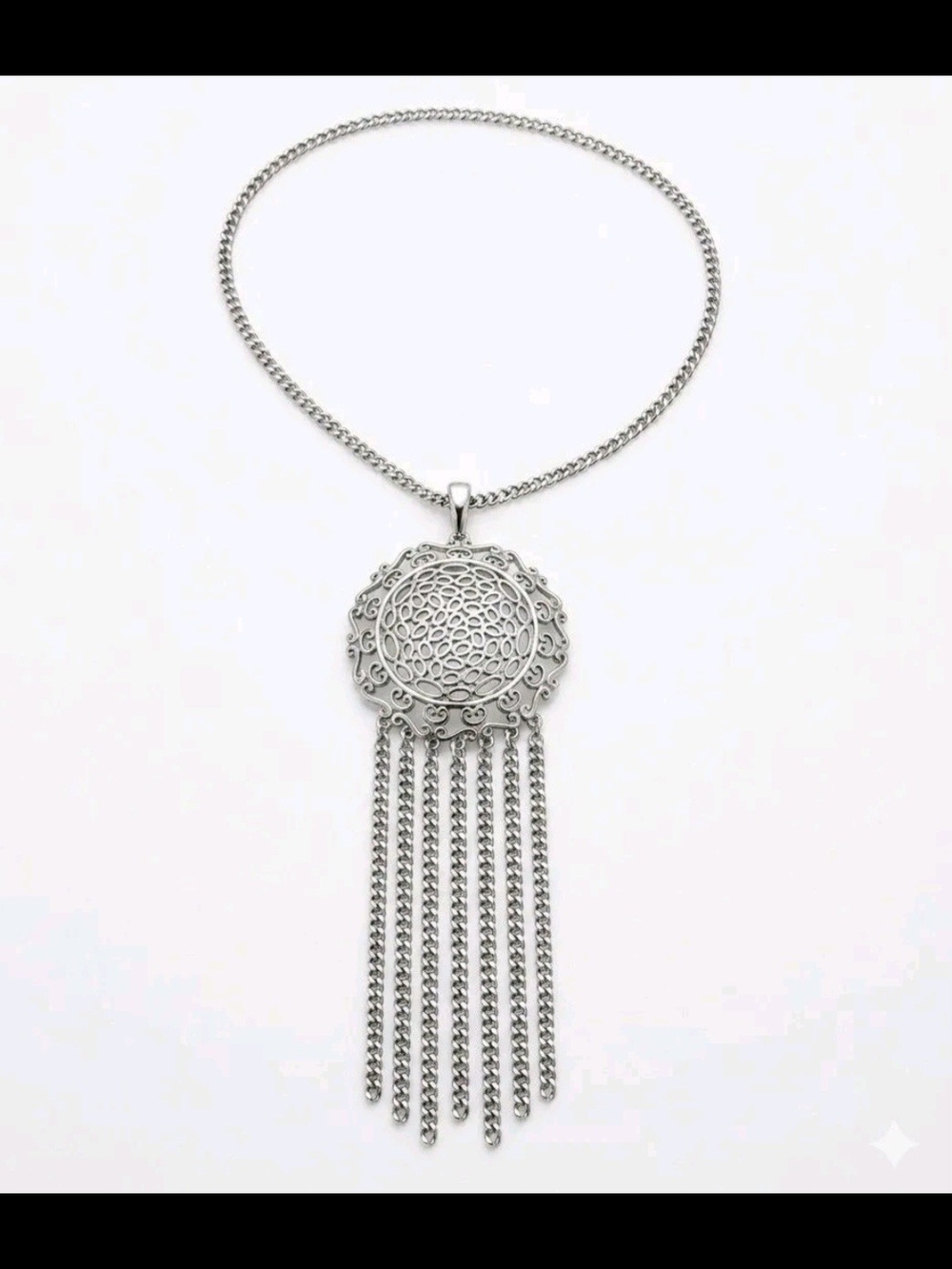 Silver Filigree Tassel Pendant Necklace - Women Jewelry